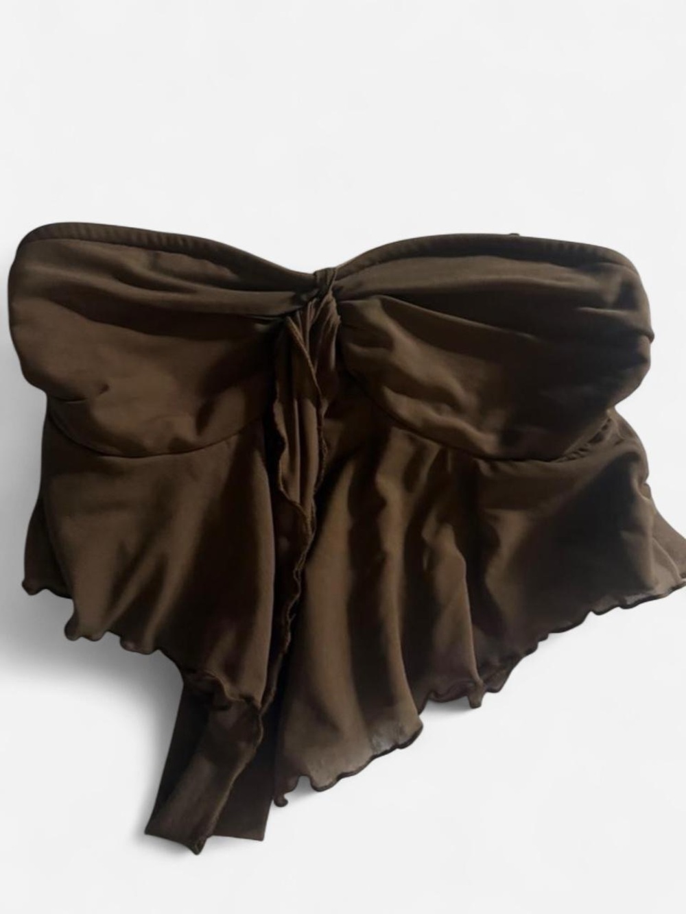 SHEIN Brown Strapless Ruffled Crop Top